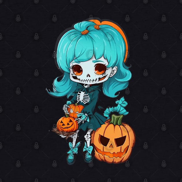 Halloween Skeleton Kawaii Girl by CatCoconut-Art